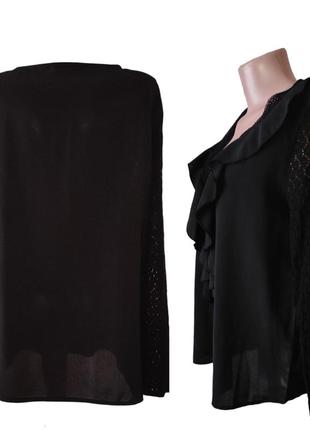 Чорна блузка з довгими рукавами гіпюр волани shein5 фото