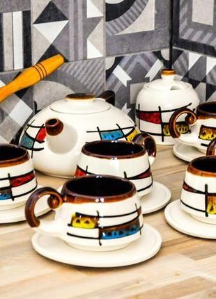 Чайно-кавовий сервіз великий, декор "ґаларетка" кольоровий2 фото