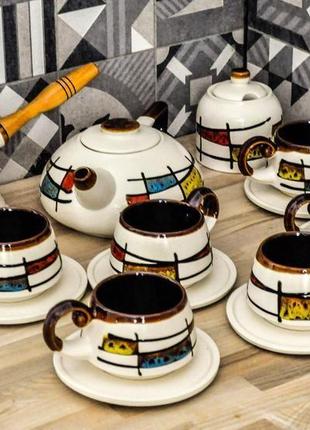 Чайно-кавовий сервіз великий, декор "ґаларетка" кольоровий3 фото