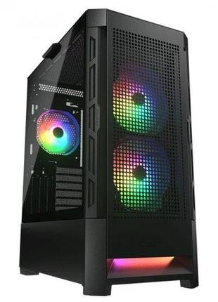 Корпус комп'ютерний cougar airface rgb black, ігровий, скляне вікно, чорний