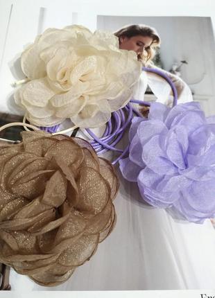 Тренд чокер квітка на шнурку на шию троянда фіолетова бузкова тканева шнурок кольє8 фото