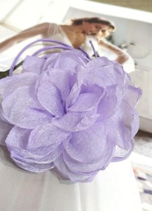 Тренд чокер квітка на шнурку на шию троянда фіолетова бузкова тканева шнурок кольє9 фото