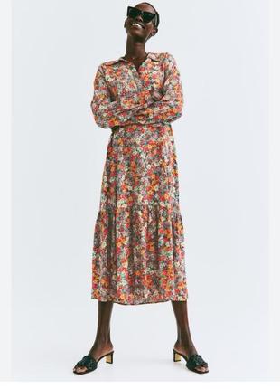 Премиум платье - рубашка миди в цветочек с острым воротником h&m xs1 фото