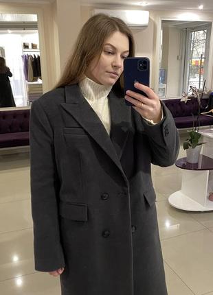 Демісезонне зимове шерстяне пальто темно-сіре в стилі zara mango massimo dutti h&m coosh cher174 фото