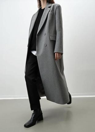 Демісезонне зимове шерстяне пальто темно-сіре в стилі zara mango massimo dutti h&m coosh cher175 фото