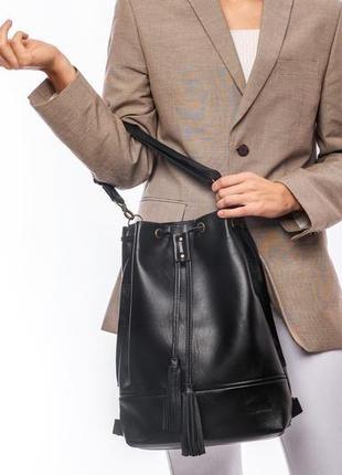 Маленький кожаный рюкзак в стиле бохо с бахромой8 фото