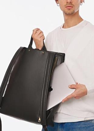 Комплект мужской кожаный рюкзак для ноутбука 17 дюймов + съемная сумка трансформер кроссбоди3 фото