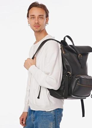 Черный кожаный рюкзак для ноутбука 17 дюймов7 фото