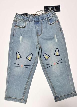 Джинсовые брюки с котиком джинсы