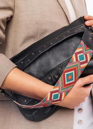 Женская сумка из мягкой кожи + широкий яркий ремешок3 фото