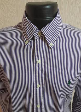 Красивая хлопковая рубашка белого цвета в фиолетовую полоску polo ralph lauren custom fit3 фото