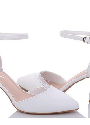 Женские матовые белые свадебные туфли на устойчивом каблуке открытые бока 36 37 38 39 405 фото