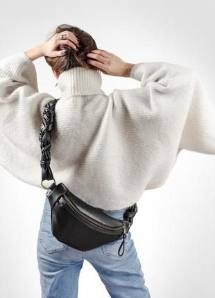 Шкіряна сумка через плече з широким плетеним ременем косою9 фото