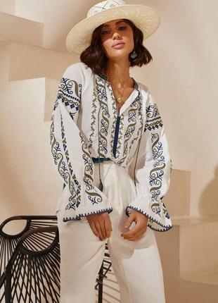 Колоритна блуза вишиванка, українська вишиванка, етно сорочка з вишивкою1 фото