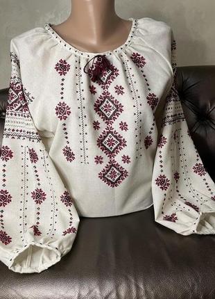 Стильна жіноча вишиванка на сірому льоні ручної роботи. ж-23956 фото