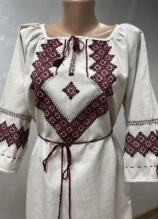 Стильна жіноча сукня на сірому льоні ручної роботи. с - 6978 фото