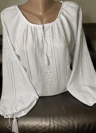 Стильна жіноча вишиванка на білому домотканому полотні ручної роботи. ж-22307 фото