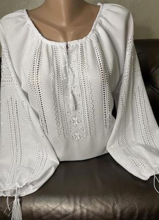 Стильна жіноча вишиванка на білому домотканому полотні ручної роботи. ж-22308 фото