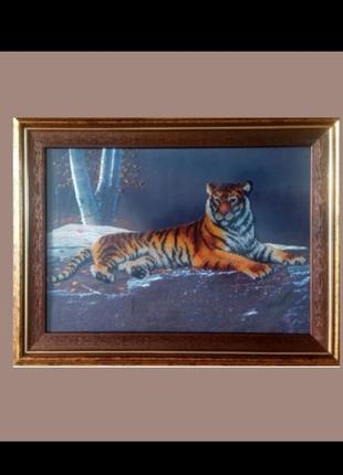 Картина вышитая бисером ночной тигр