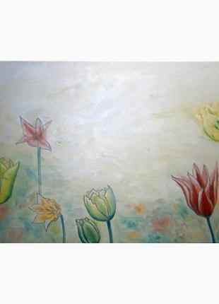 Интерьерная картина маслом на холсте тюльпаны 30х50 см6 фото