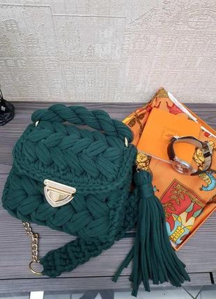 Хит сезона. вязанная женская сумка зефирка из крупной пряжи, изумрудная сумка киев львов одесса1 фото