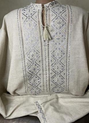 Низинка. стильна чоловіча вишиванка на сірому льоні ручної роботи. ч-17205 фото