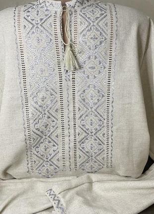 Низинка. стильна чоловіча вишиванка на сірому льоні ручної роботи. ч-17204 фото