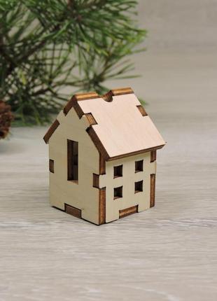 Мініатюрні дерев'яні будиночки для новорічної гірлянди (4,5х3х3 см)(2132)