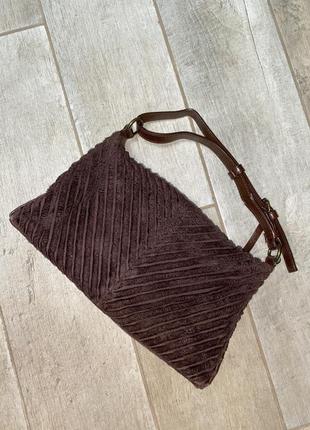 Меховая сумка ,багет,мини сумка,коричневая сумка