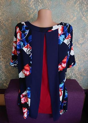Красивая блуза в цветы большой размер батал 52 /54 блузка футболка8 фото