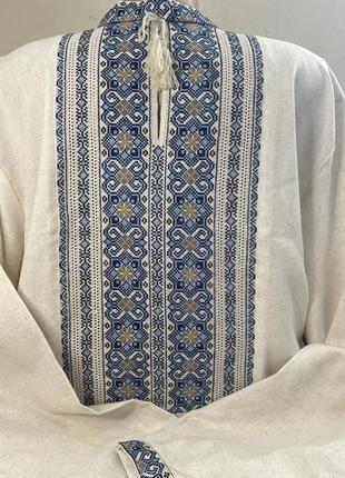 Стильна чоловіча вишиванка на сірому льоні ручної роботи. ч-15812 фото
