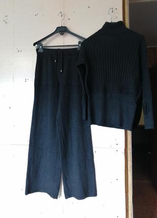 В'язаний костюм светр з кюлотами штани теплий кюлоти палаццо штани з кишенями і светр з високою горл2 фото