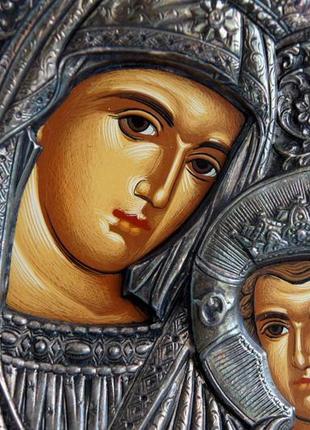 Страстная икона божий матери в серебряном окладе (950 проба), растительное масло, греция3 фото