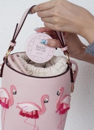 Стильная сумка ведро, сумочка в руку с фламинго