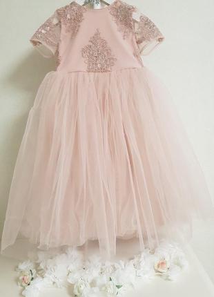 Нарядное детское платье пудрового цвета2 фото
