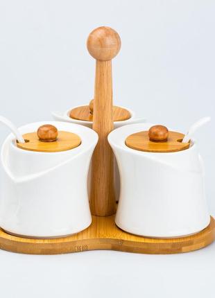 Сервировочный набор для соусов и конфитюра с ложками на бамбуковой подставке 3 шт4 фото