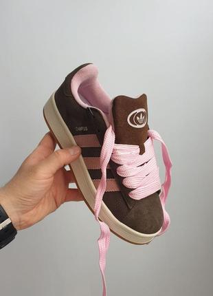 Стильные (женские) кроссовки adidas campus 00s •brown pink• kross арт #3302 фото