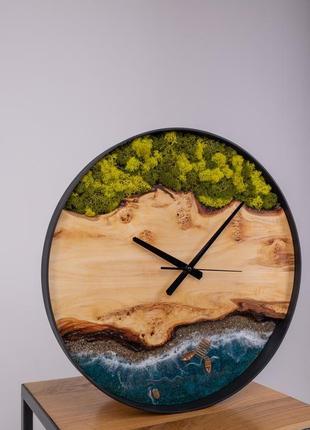 Годинник з дерева та епоксидної смоли у стилі лофт, діаметр 50 см8 фото