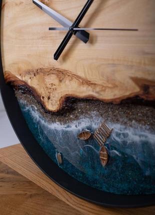 Годинник з дерева та епоксидної смоли у стилі лофт, діаметр 50 см6 фото