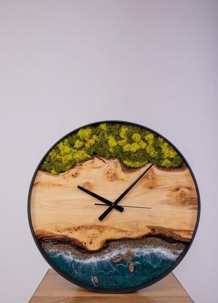 Годинник з дерева та епоксидної смоли у стилі лофт, діаметр 50 см7 фото