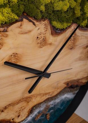 Годинник з дерева та епоксидної смоли у стилі лофт, діаметр 50 см2 фото
