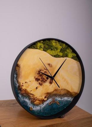 Годинник море, лофт годинник з металевою рамою, дерево та смола2 фото