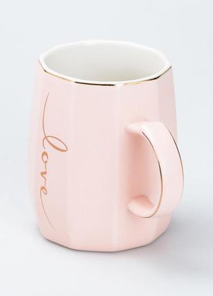 Чашка керамічна для чаю та кави 400 мл love рожева2 фото