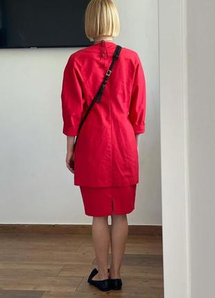 Качественный льняной красный винтажный костюм жакет и юбка4 фото