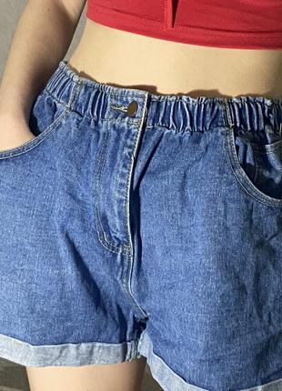❤️ шорты джинсовые ❤️ шортики короткие на резинке синие джинсовые3 фото