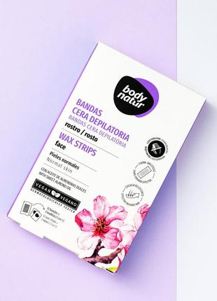 Воскові смужки для депіляції обличчя body natur wax strips for face з мигдальним маслом, 12 шт1 фото