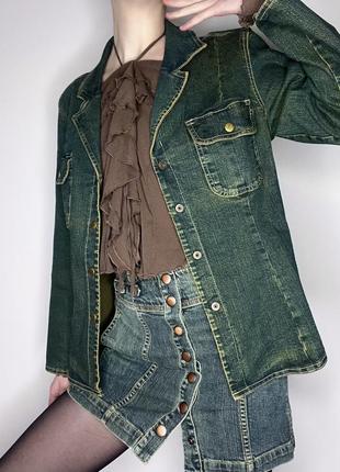 Винтажный джинсовый костюм из зеленого денима1 фото