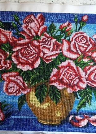 Вышитая картина бисером "букет роз"