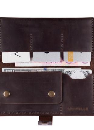Жіночий шкіряний комплект (сумка жіноча коричнева + великий гаманець)7 фото
