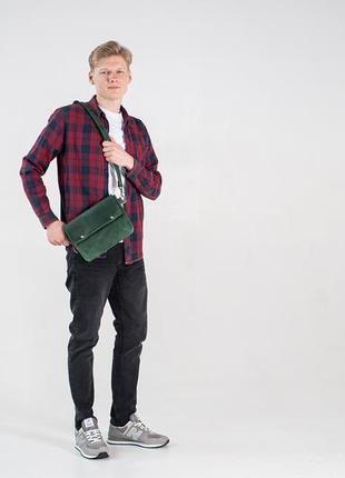 Кожаная сумка мужская зеленая / чоловіча сумка через плече2 фото
